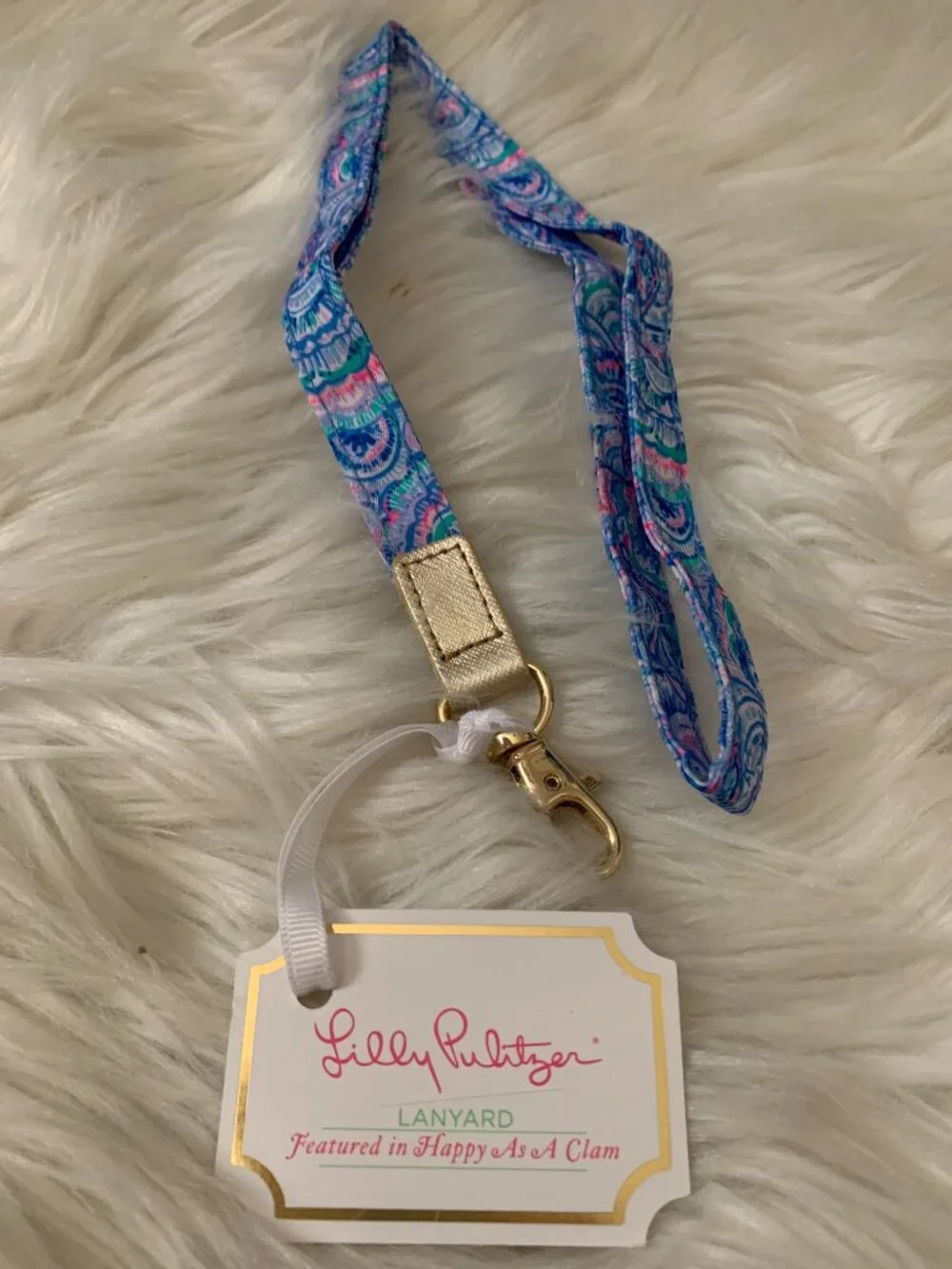 LILLY PULITZER Happy As a Clam Lanyard in Blue/Pink Multi